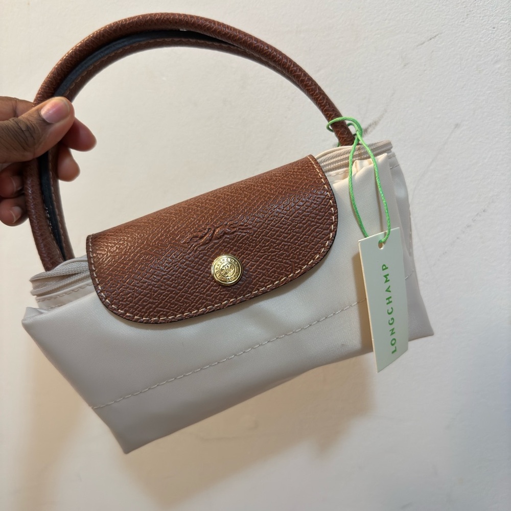 Longchamp Brown Leather-Trim Wristlet with Cream Body
